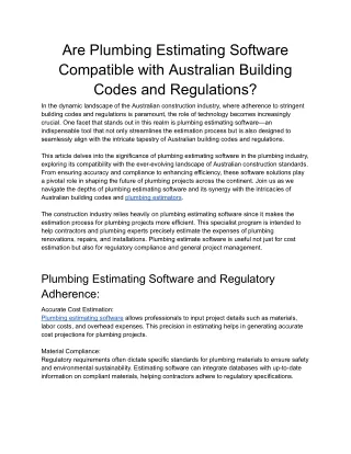 Are Plumbing Estimating Software Compatible with Australian Building Codes and Regulations