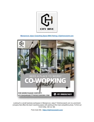 Mansarovar Jaipur Coworking Space With Parking | Cityhivecowork.com