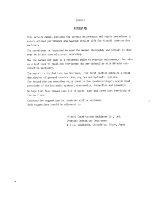 Hitachi UH02 Excavator Service Repair Manual