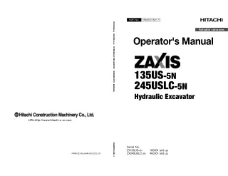 Hitachi Zaxis 245USLC-5N Hydraulic Excavator operator’s manual