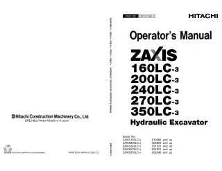 Hitachi ZAXIS 270LC-3 Hydraulic Excavator operator’s manual SN 021321 and up