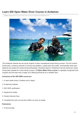 Join the SSI open water diver course to be a certified diver in Andaman