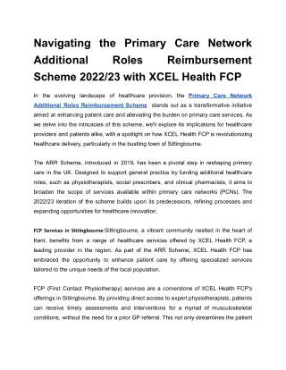 Navigating the Primary Care Network Additional Roles Reimbursement Scheme 2022_23 with XCEL Health FCP