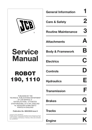 JCB 190 Robot Service Repair Manual SN：888000 Onwards