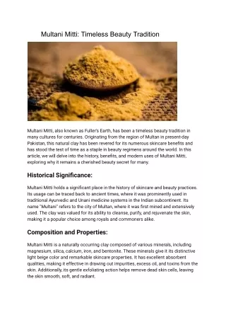 Multani Mitti_ Timeless Beauty Tradition