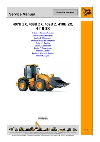 JCB 407B Wheel Loading Shovel Service Repair Manual SN1136000 Onwards