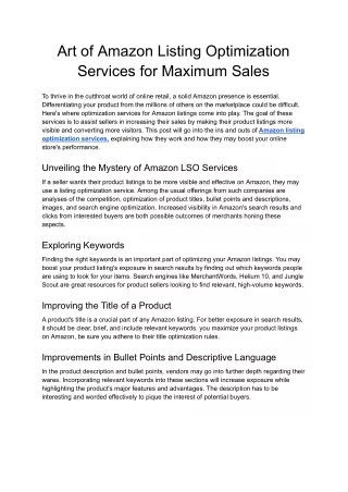 Art of Amazon Listing Optimization Services for Maximum Sales - Google Docs