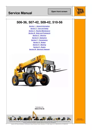 JCB 509-42 Telescopic Handler Service Repair Manual SN1402000-1404999