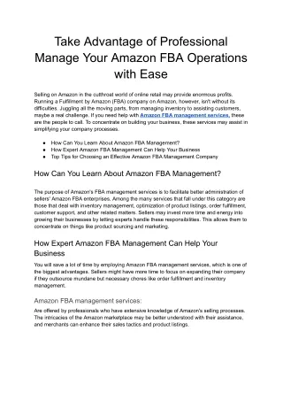 Take Advantage of Professional Manage Your Amazon FBA Operations with Ease - Google Docs