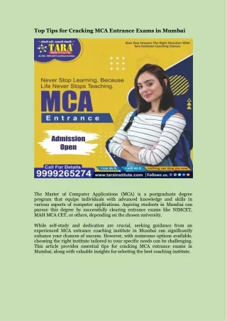 Top Tips for Cracking MCA Entrance Exams in Mumbai