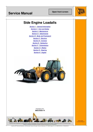 JCB 533-105 Telescopic Handler Service Repair Manual SN786756-1185999