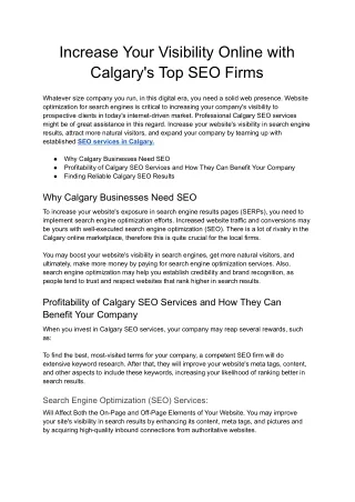 Increase Your Visibility Online with Calgary's Top SEO Firms - Google Docs