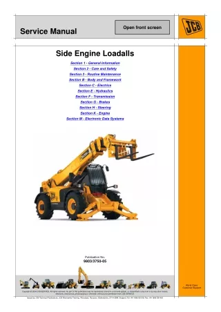 JCB 550-170 Telescopic Handler Service Repair Manual SN1186000 Onwards 1