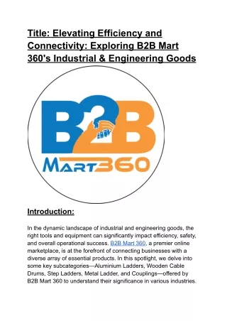 Mastering B2B Dynamics_ Dive into the World of Opportunities with B2B Mart 360!