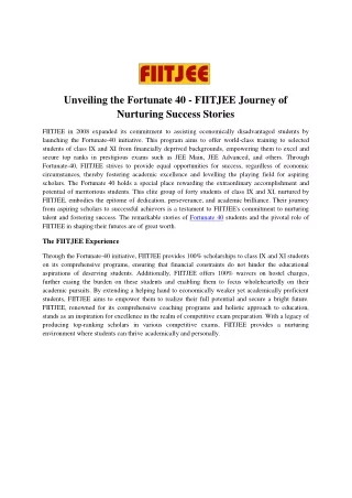 Unveiling the Fortunate 40 - FIITJEE Journey of Nurturing Success Stories