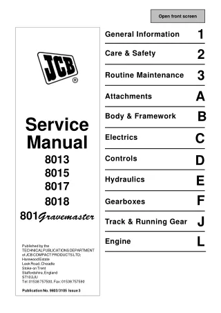 JCB 8013 Mini Excavator Service Repair Manual SN：893000 Onwards