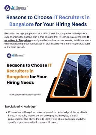 Reasons to Choose IT Recruiters in Bangalore for Your Hiring Needs
