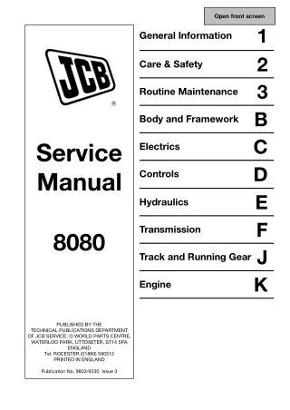 JCB 8080 Midi Excavator Service Repair Manual SN1024000 Onwards