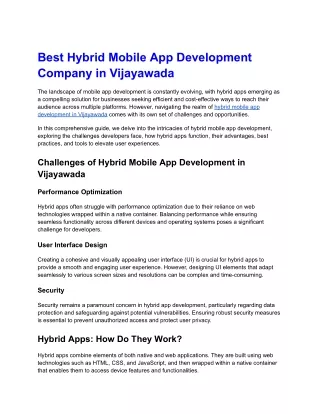 Best Hybrid Mobile App Development Company in Vijayawada