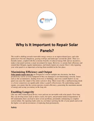 Why Is It Important to Repair Solar Panels?