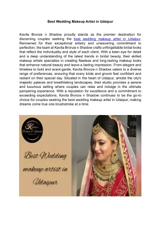 Best Wedding Makeup Artist in Udaipur