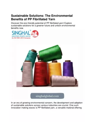 Sustainable Solutions- The Environmental Benefits of PP Fibrillated Yarn