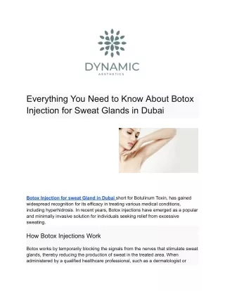 Everything You Need to Know About Botox Injection for Sweat Glands in Dubai