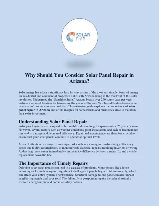 Why Should You Consider Solar Panel Repair in Arizona?