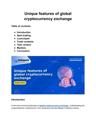 Unique features of global  cryptocurrency exchange