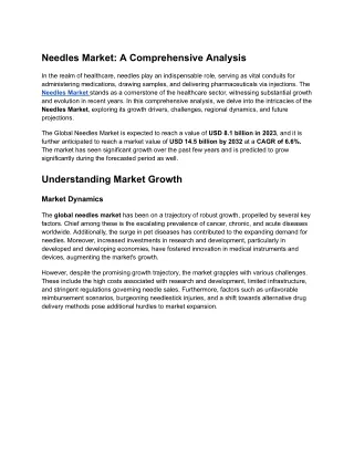 _Needles Market is going to hit USD 14.5 billion by 2032 at a CAGR of 6.6%.