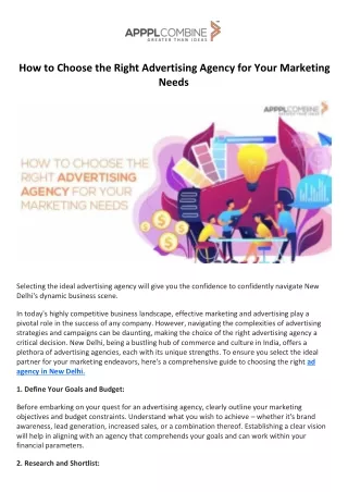 How to Choose the Right Advertising Agency for Your Marketing Needs