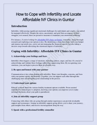 How to Cope with Infertility and Locate Affordable IVF Clinics in Guntur