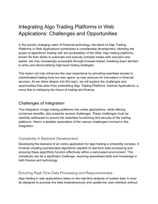 Integrating Algo Trading Platforms in Web Applications: Challenges and Opportuni