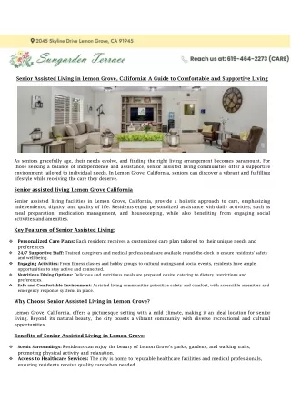 Senior assisted living Lemon Grove California