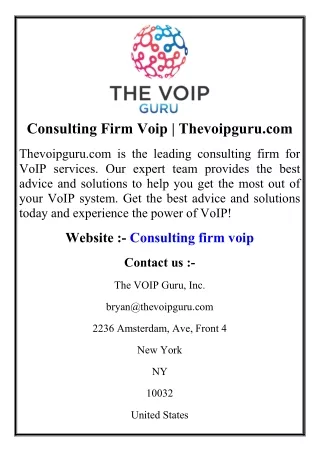 Consulting Firm Voip  Thevoipguru.com