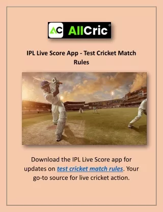 IPL Live Score App - Test Cricket Match Rules