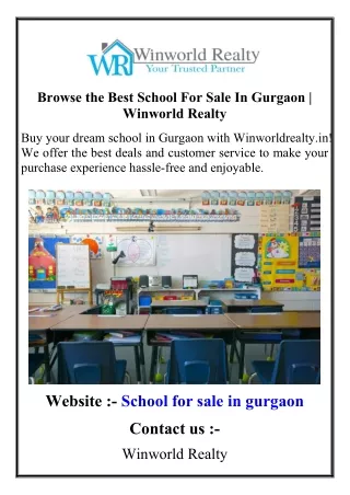 Browse the Best School For Sale In Gurgaon  Winworld Realty