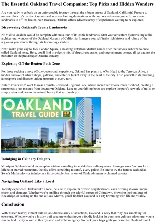 Set Off on an Adventure in Oakland: Discovering the Municipality's Landmarks