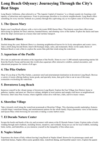 The Top of Long Beach: First-Class Spots to Visit