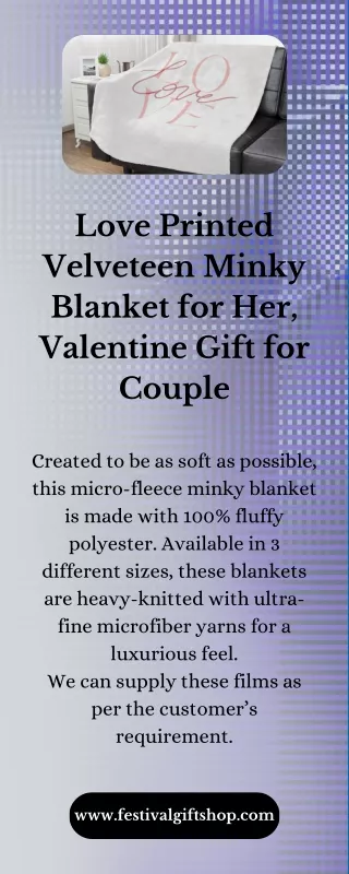 Love Printed Velveteen Minky Blanket for Her, Valentine Gift for Couple