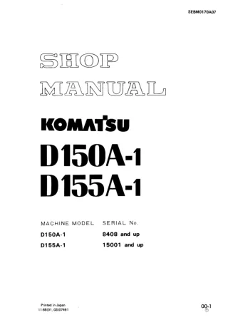 Komatsu D150A-1 Dozer Bulldozer Service Repair Manual SN 8408 and up