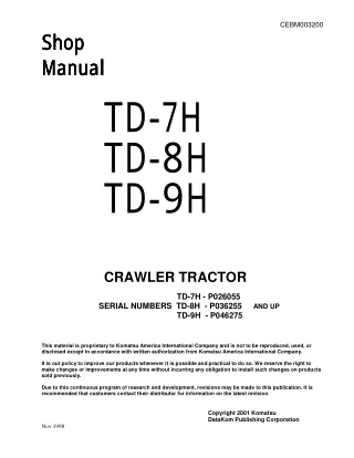 Komatsu TD-8H Dozer Bulldozer Service Repair Manual SN P036255 and up