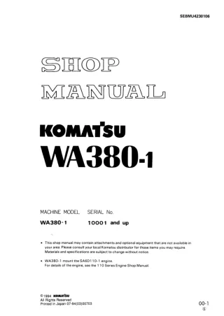 Komatsu WA380-1 Wheel Loader Service Repair Manual SN 10001 and up