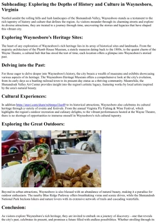 Navigating Waynesboro, VA: Prime Destinations to Visit