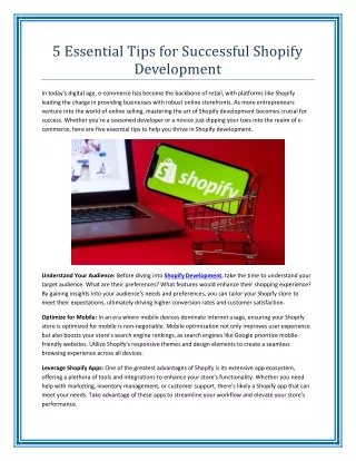 5 Essential Tips for Successful Shopify Developmen