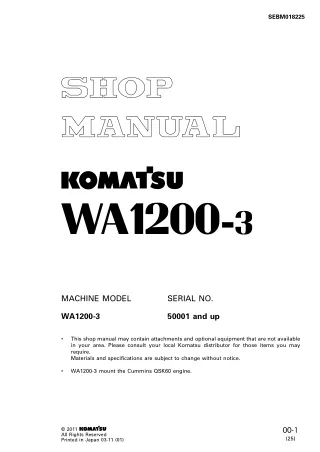 Komatsu WA1200-3 Wheel Loader Service Repair Manual SN 50001 and up