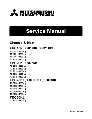 Mitsubishi FBC25KE, FBC25KL, FBC30K Forklift Trucks Service Repair Manual SN A3BC3-80200-UP