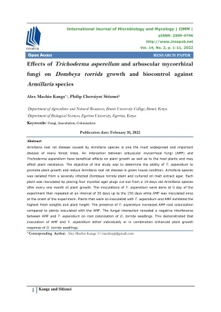 Effects of Trichoderma asperellum and arbuscular mycorrhizal fungi on Dombeya