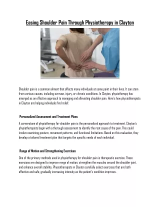 Easing Shoulder Pain Through Physiotherapy in Clayton