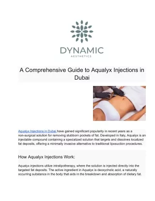 A Comprehensive Guide to Aqualyx Injections in Dubai
